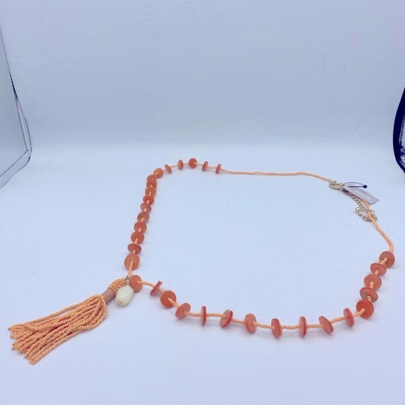Chicos Nectarine Seed Bead Tassel Necklace Part Of Taylor Collection - Picture 4 of 9